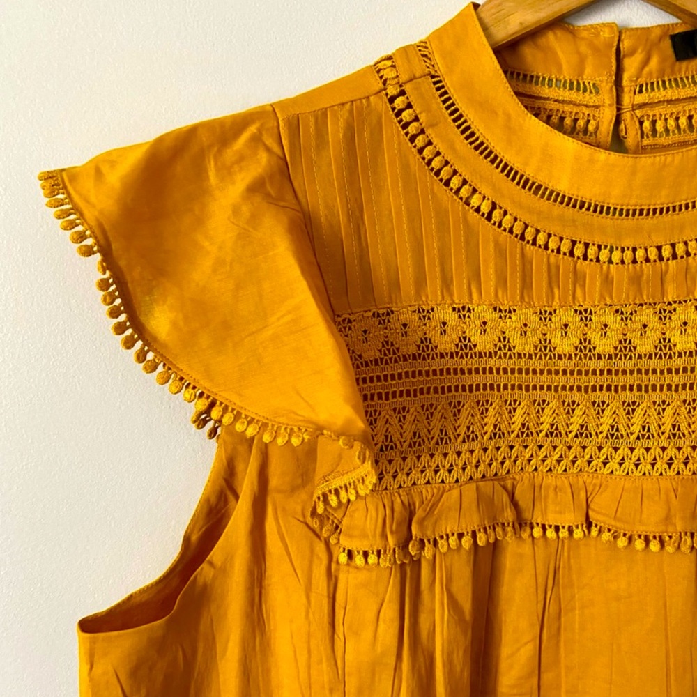 NWOT J.Crew Mustard Crochet Embroidered Top XS - Picture 3 of 12